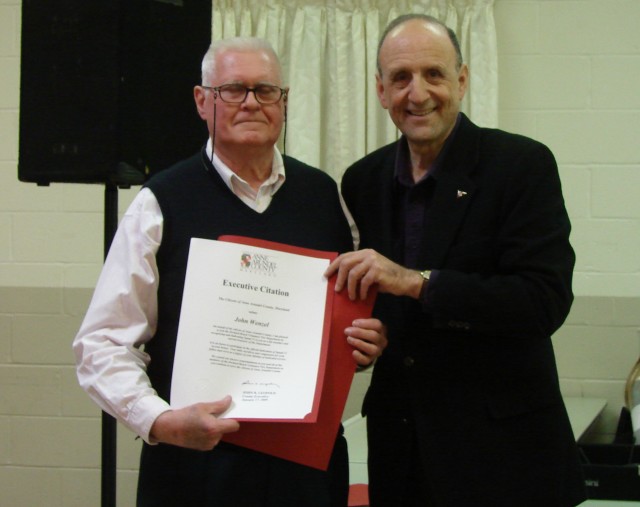 County Executive John Leopold awards a citation to Company Treasurer John Wenzel for his MANY years of devoted service to the community.  