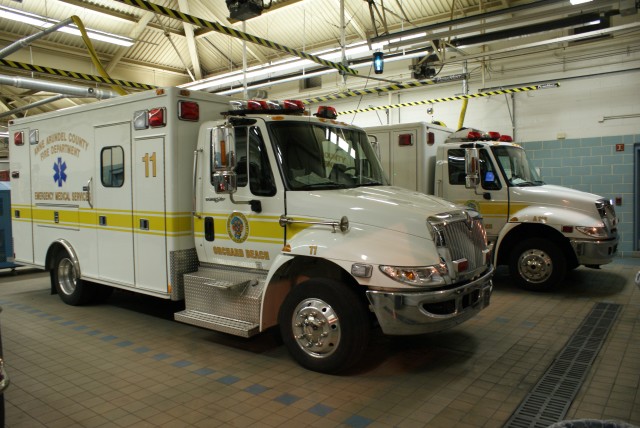 PM 11 rejoins Station 11 and takes its place next to A119 - March 2009