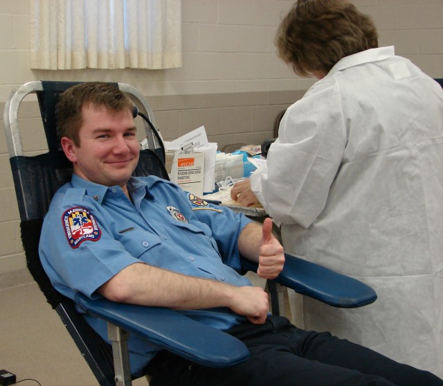 donating blood at the January Blood Drive